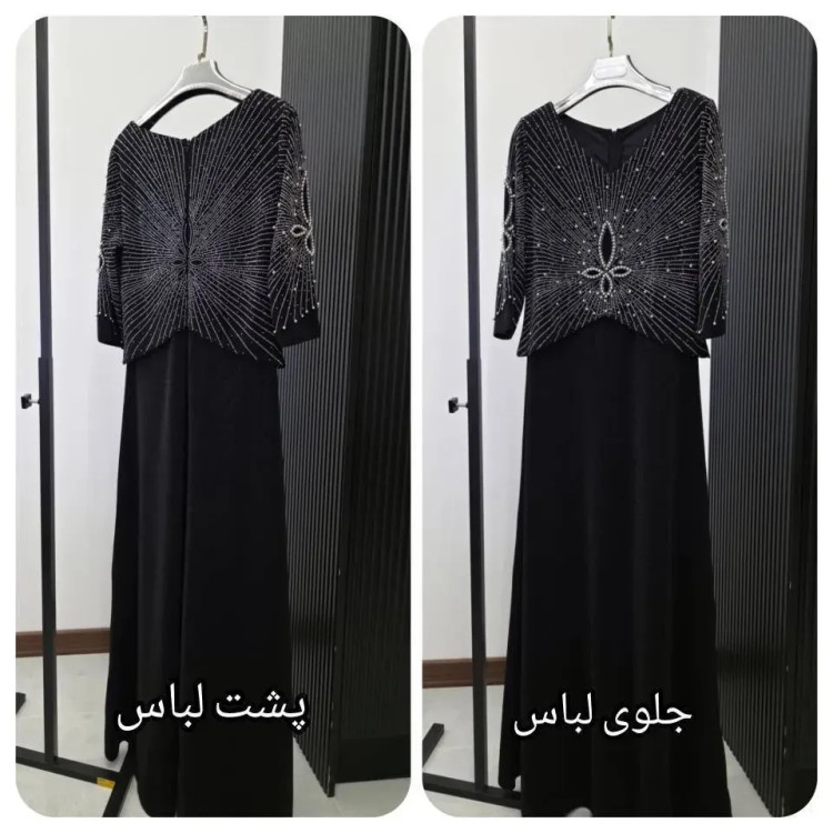 پیراهن ماکسی مجلسی زنانه بیگ سایز مدل نفس کرپ لمه مشکی سایز بزرگ