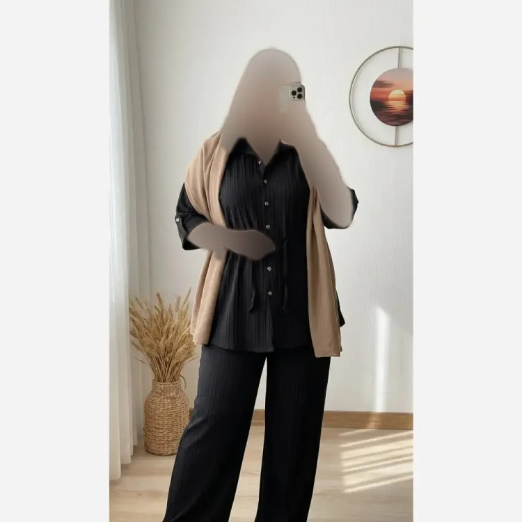 ست شومیز و شلوار زنانه مدل یاسمن مشکی جنس آیوا فری سایز مناسب محرم