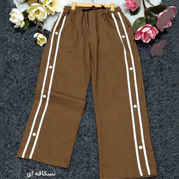 شلوار مام استایل زنانه جنس شانتون درجه یک رنگ نسکافه ای و سورمه ای سایز 40 تا 46