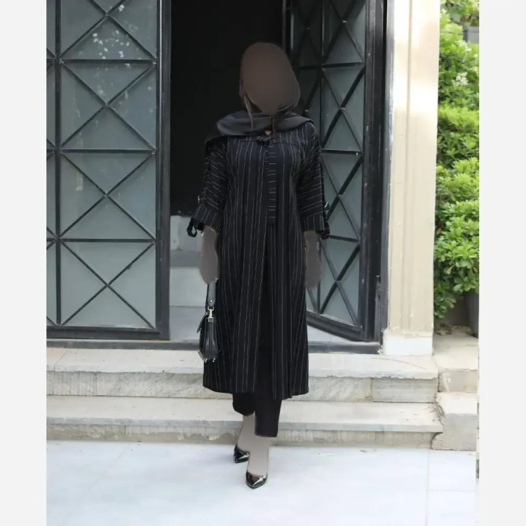 مانتو زنانه کرپ دیپلمات قواره دار مشکی سایز بزرگ