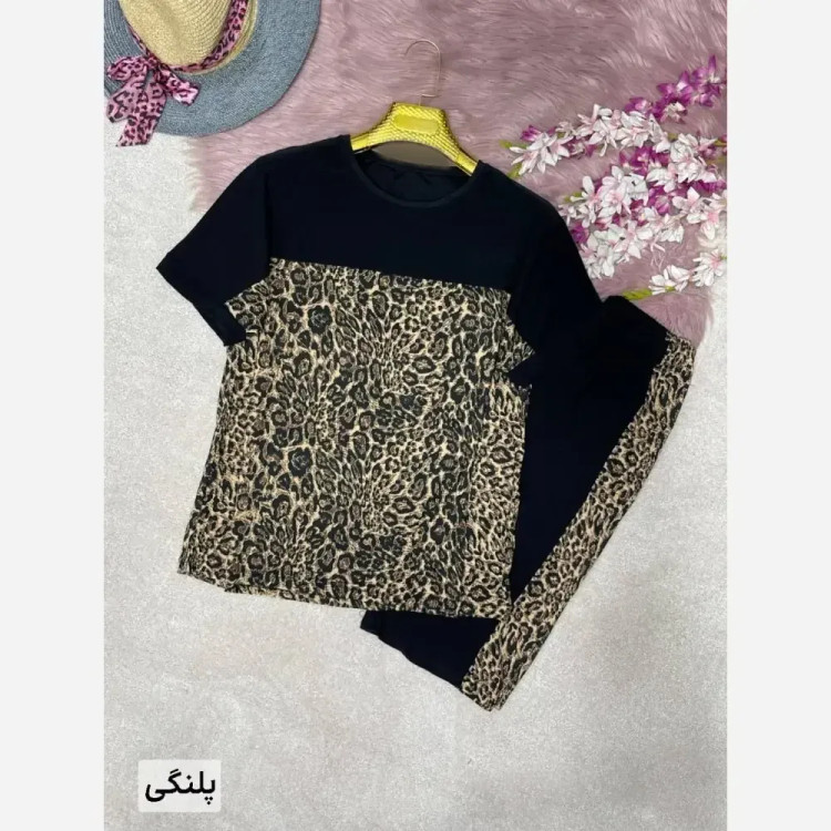 ست تیشرت و شلوارک زنانه ویسکوز پنبه فول کش طرح دار فری سایز 38 تا 46