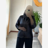 شومیز باکسی ساتن ابریشم اعلا زنانه رنگ مشکی فری سایز