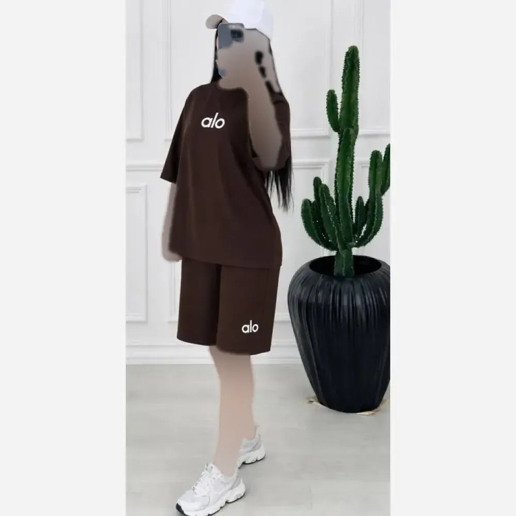 ست تیشرت و شلوارک زنانه نخ پنبه فری سایز مدل alo