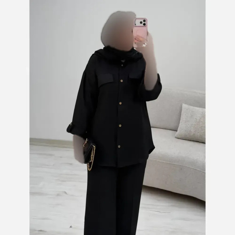 شومیز زنانه مشکی مدل محرمی جنس صوفیا فری سایز 38 تا 46