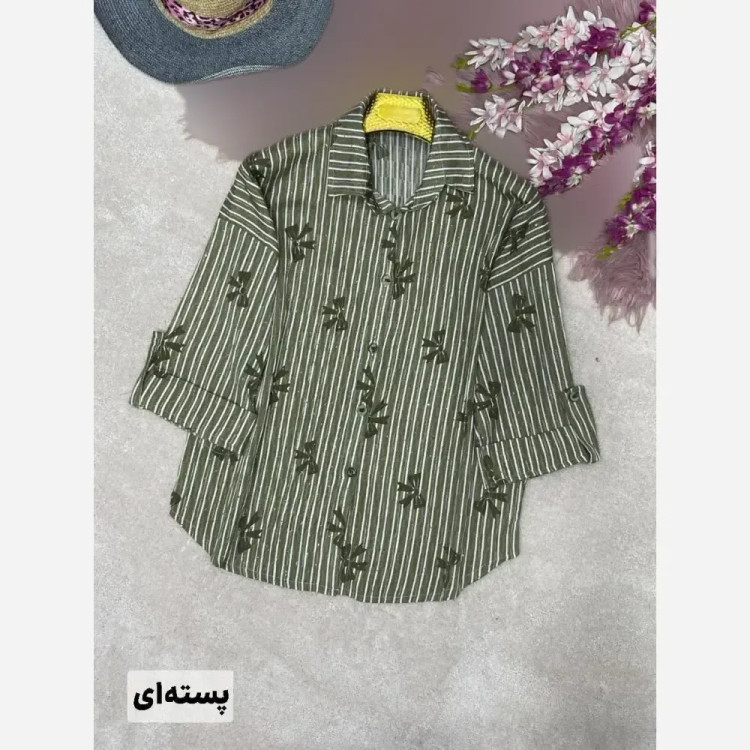 شومیز راه راه عسل جنس ایوا کاملس نگین دار فری سایز 38 تا 46