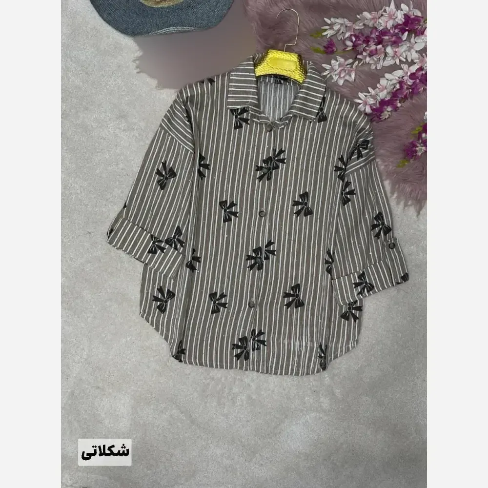 شومیز راه راه عسل جنس ایوا کاملس نگین دار فری سایز 38 تا 46