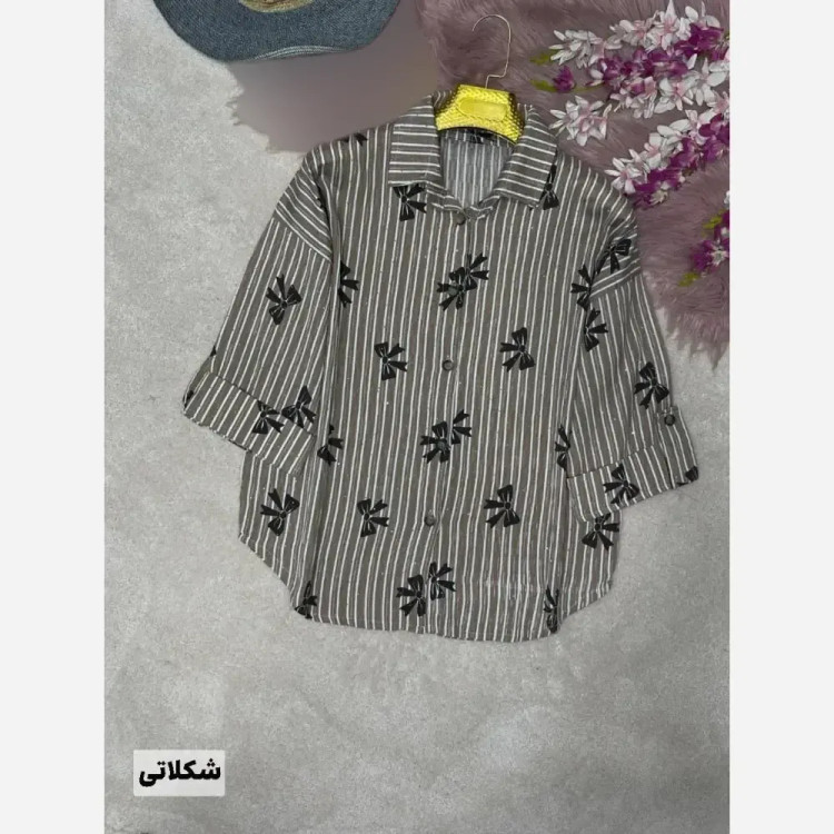 شومیز راه راه عسل جنس ایوا کاملس نگین دار فری سایز 38 تا 46
