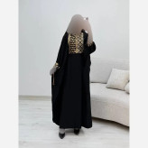 کفتان زنانه مشکی مدل مانا جنس الیزه نگینکاری شده فری سایز 40 تا 50