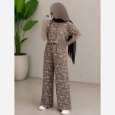 ست تیشرت و شلوار راحتی زنانه نخی فری سایز 38 تا 48