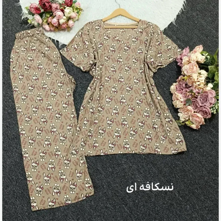 ست تیشرت و شلوار راحتی زنانه نخی فری سایز 38 تا 48