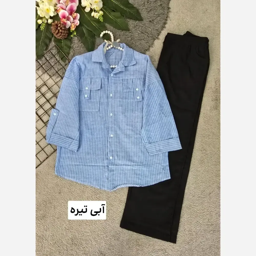 شومیز زنانه نخی راه راه مدل جیب صلیبی فری سایز 36 تا 46