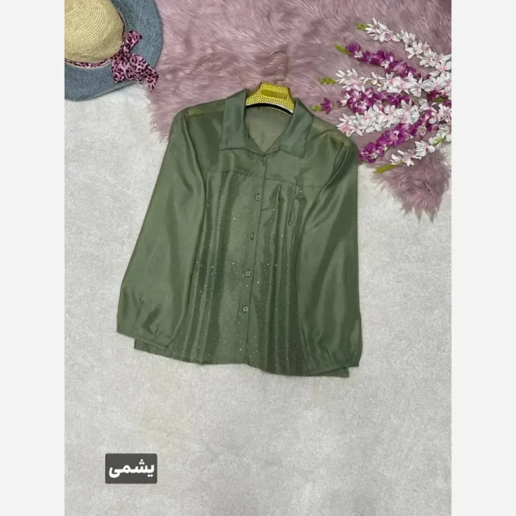 شومیز زنانه نگینی مدل مهتا جنس شیشه ای فری سایز 38 تا 46