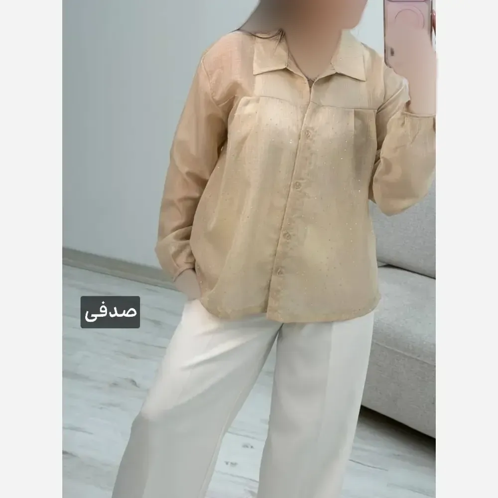 شومیز زنانه نگینی مدل مهتا جنس شیشه ای فری سایز 38 تا 46