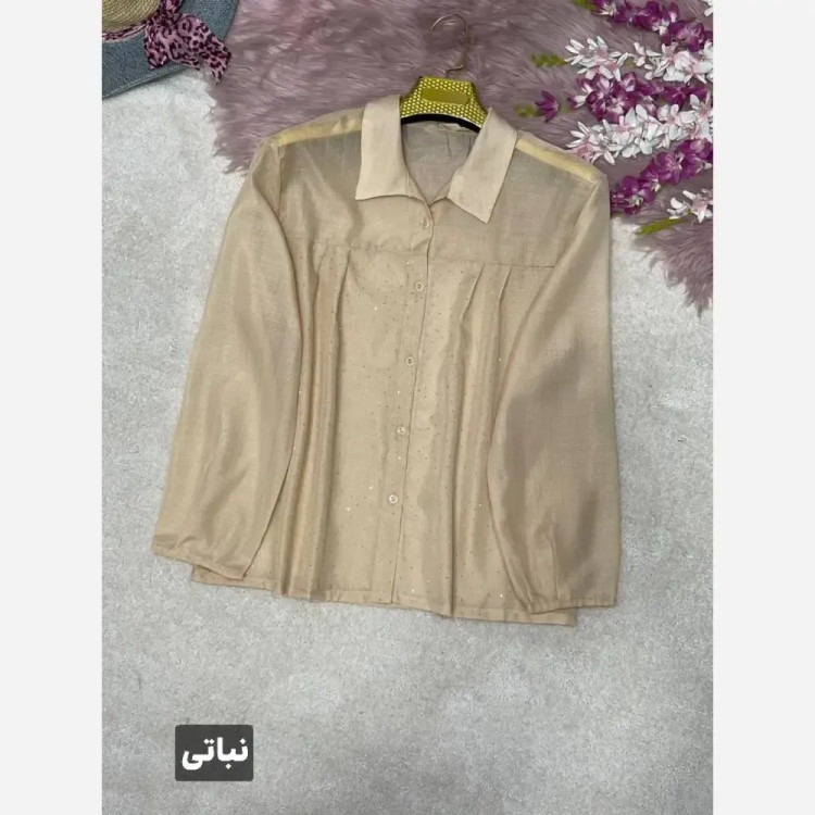 شومیز زنانه نگینی مدل مهتا جنس شیشه ای فری سایز 38 تا 46