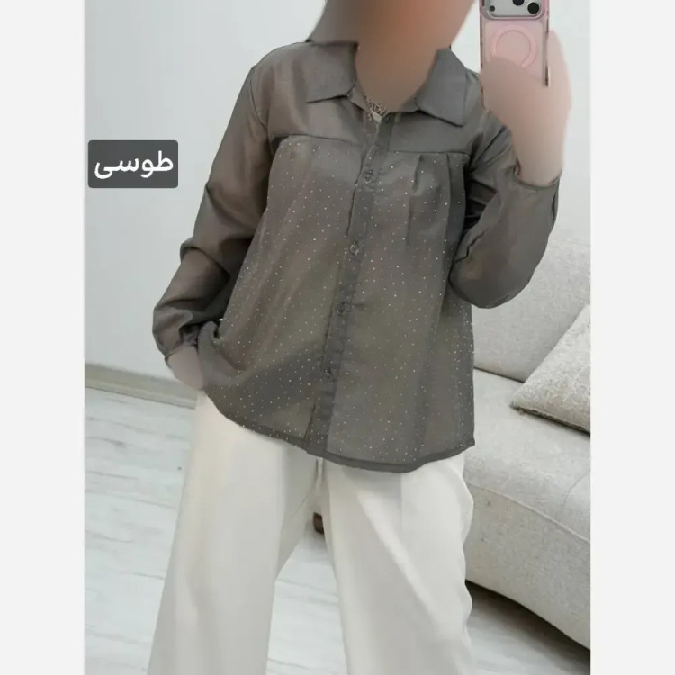 شومیز زنانه نگینی مدل مهتا جنس شیشه ای فری سایز 38 تا 46