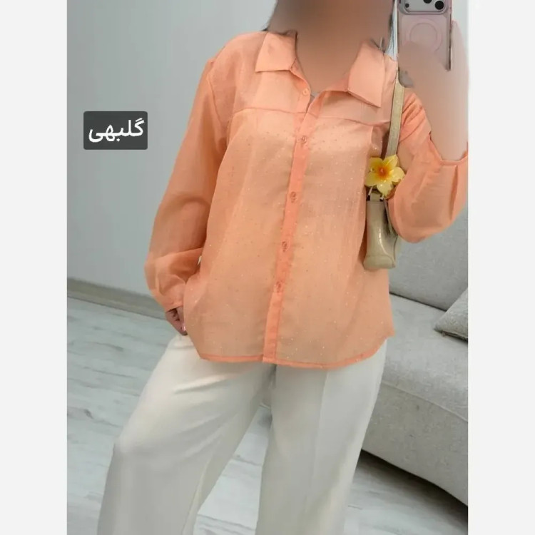 شومیز زنانه نگینی مدل مهتا جنس شیشه ای فری سایز 38 تا 46
