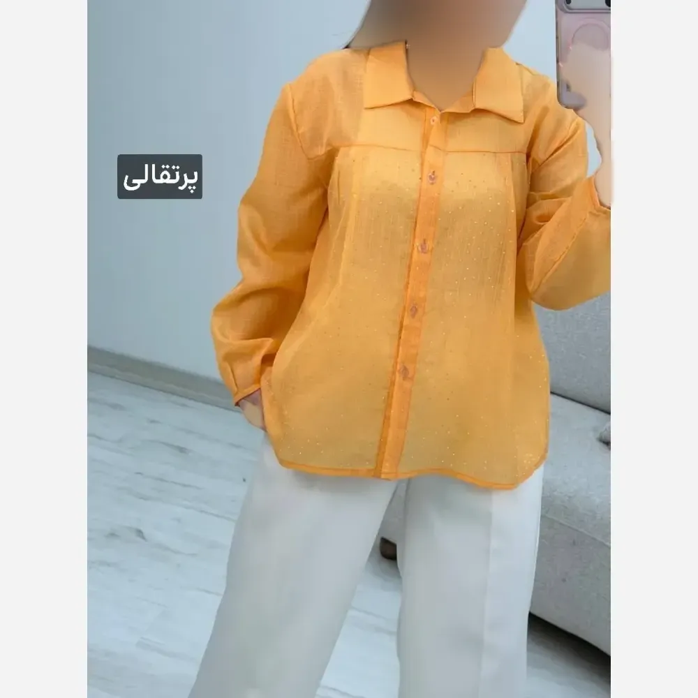 شومیز زنانه نگینی مدل مهتا جنس شیشه ای فری سایز 38 تا 46