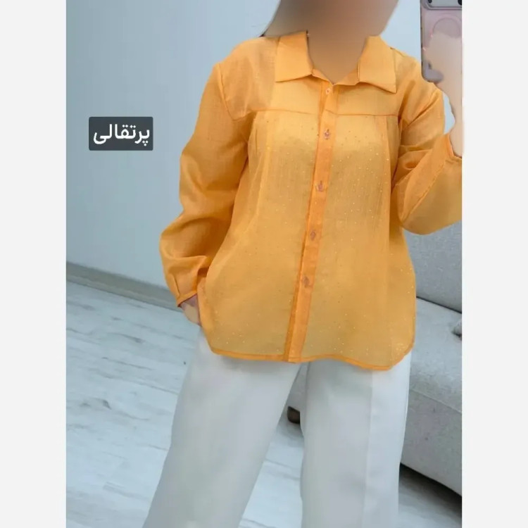 شومیز زنانه نگینی مدل مهتا جنس شیشه ای فری سایز 38 تا 46