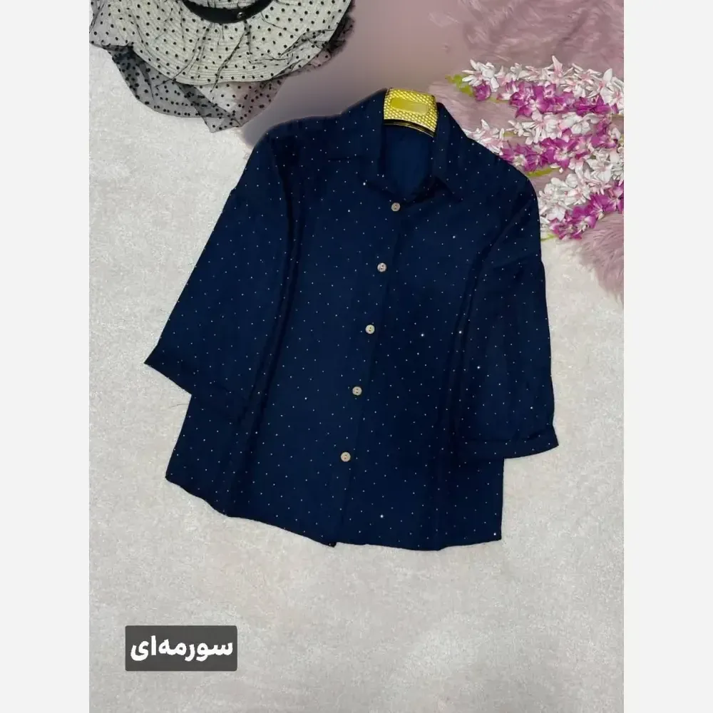 شومیز زنانه نگینی مدل ستاره جنس کوک دوزی نگین کوبی فری سایز 38 تا 46