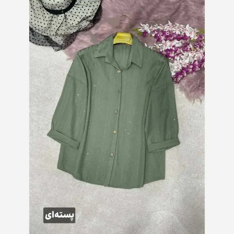 شومیز زنانه نگینی مدل ستاره جنس کوک دوزی نگین کوبی فری سایز 38 تا 46