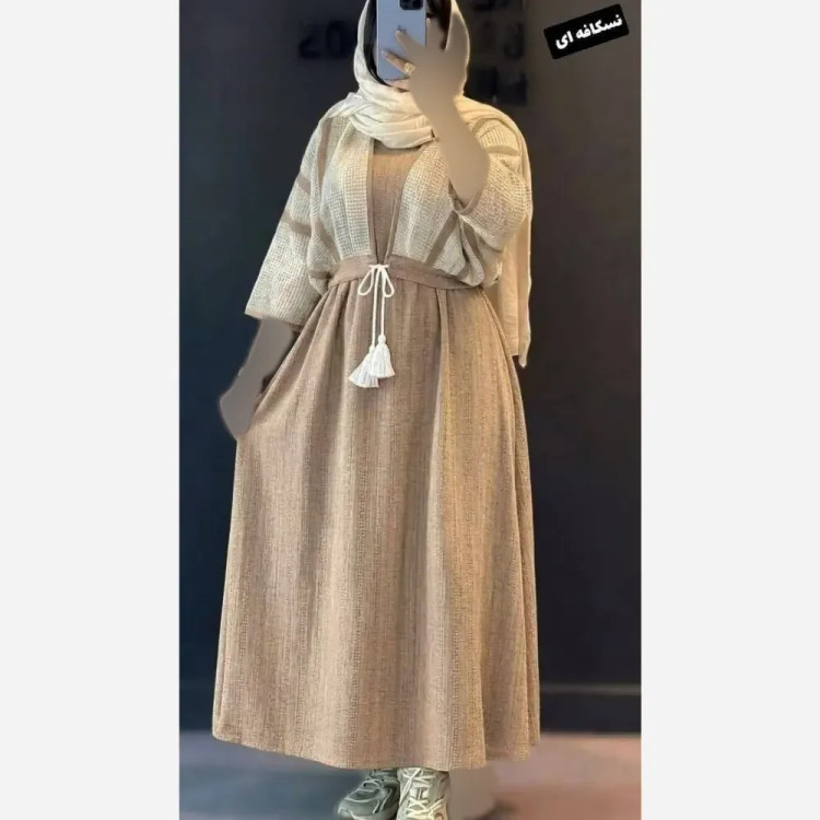 ست کت و سارافن زنانه مدل حدیث جنس شانتون و لنین نچرال سایز 38 تا 46