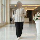 شومیز مانتویی زنانه مدل مارال جنس شانتون ژاکارد فری سایز