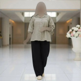 شومیز مانتویی زنانه مدل مارال جنس شانتون ژاکارد فری سایز