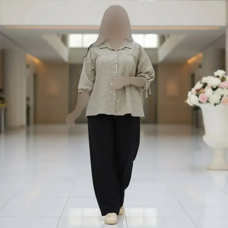 شومیز مانتویی زنانه مدل مارال جنس شانتون ژاکارد فری سایز