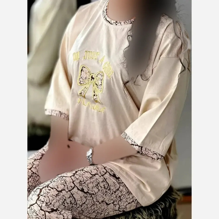 ست تیشرت و شلوار زنانه طرح گوچی پاپیون جنس گلکسی پنبه سایز فری 38 تا 48