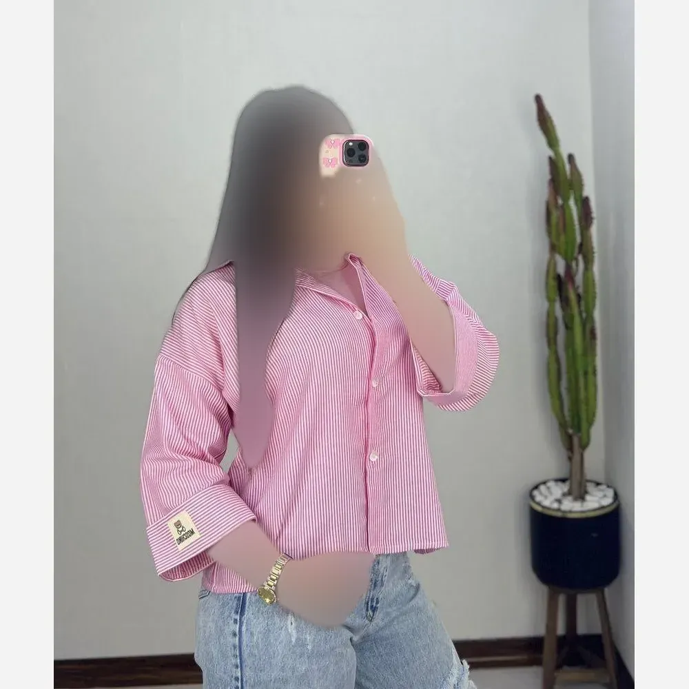 شومیز زنانه لینن راه راه استیکری فری سایز