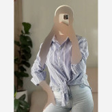 شومیز لینن راه راه زنانه مدل لامیا آستین مچ دار فری سایز