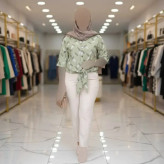 شومیز زنانه گره ای طرح برگی جنس شانتون فری سایز