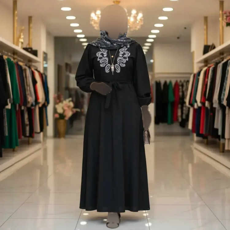 کفتان گلدوزی ترمه زنانه جنس شانتون فری سایز بلند مدل دکمه دار با کمربند