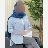 شومیز زنانه نخی راه راه مدل جیب صلیبی فری سایز خنک و سبک