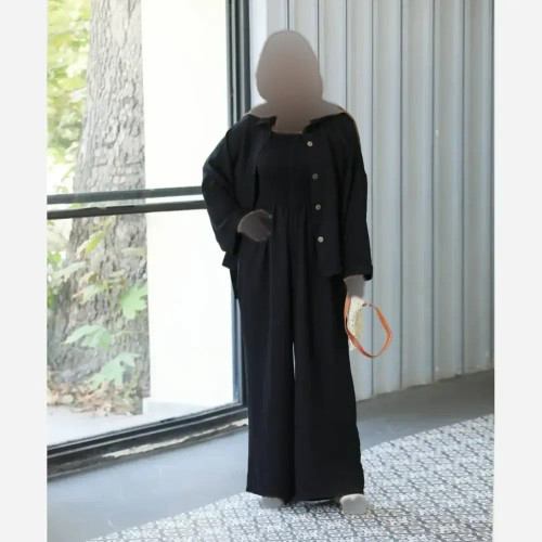 ست اورال و مانتو زنانه مدل گلاره جنس شانتون صوفیا رنگ مشکی