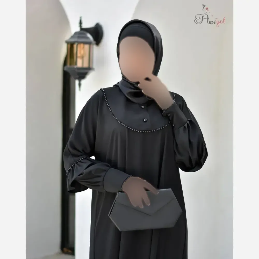 مانتو عبایی زنانه مدل رضوانه جنس کرپ ندا اماراتی فری سایز مشکی