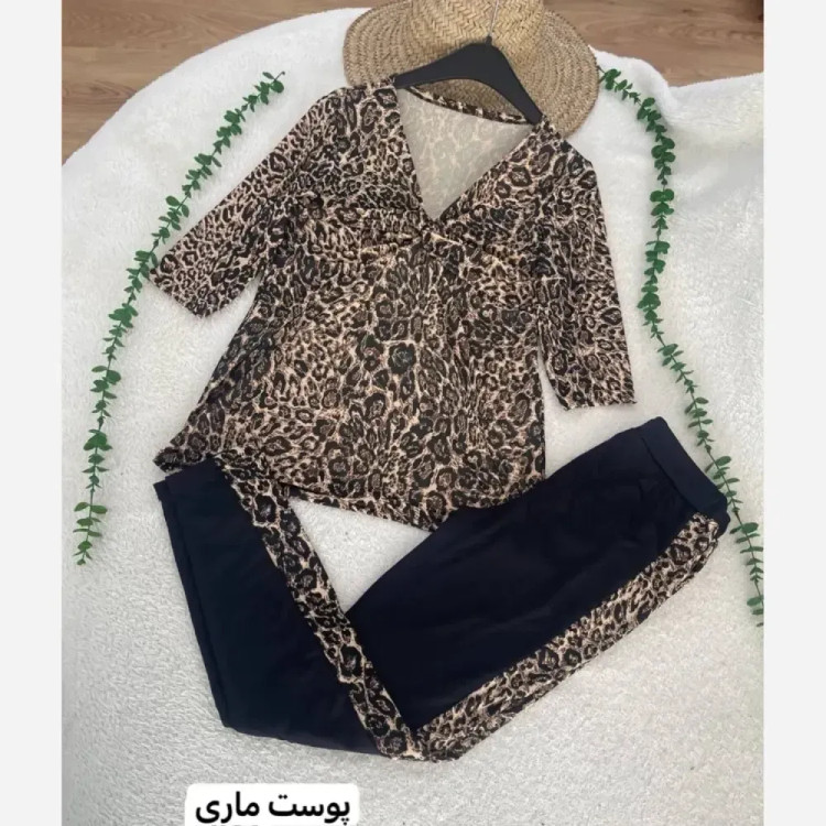ست تیشرت و شلوار زنانه طرح پوست ماری جنس فلامنت الیزه فری سایز