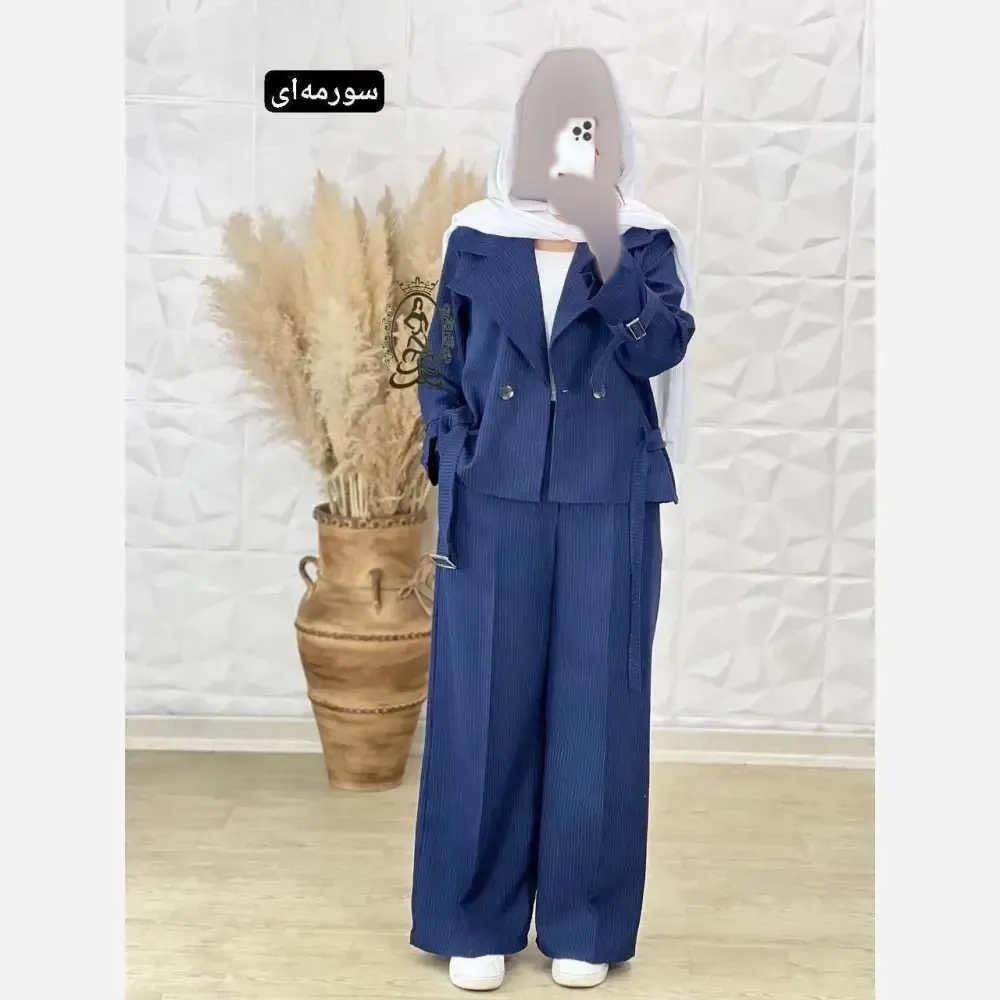 ست دیپلمات زنانه مدل ایسان جنس اعلا تنخور عالی سورمه ای مشکی فری سایز