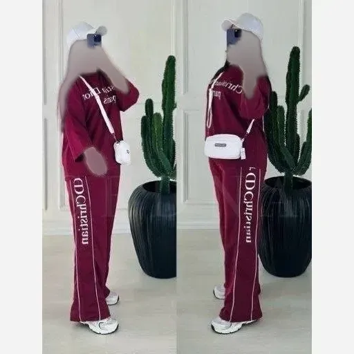ست تیشرت و شلوار پنبه گلکسی کریستین دیور رنگی فری سایز زنانه