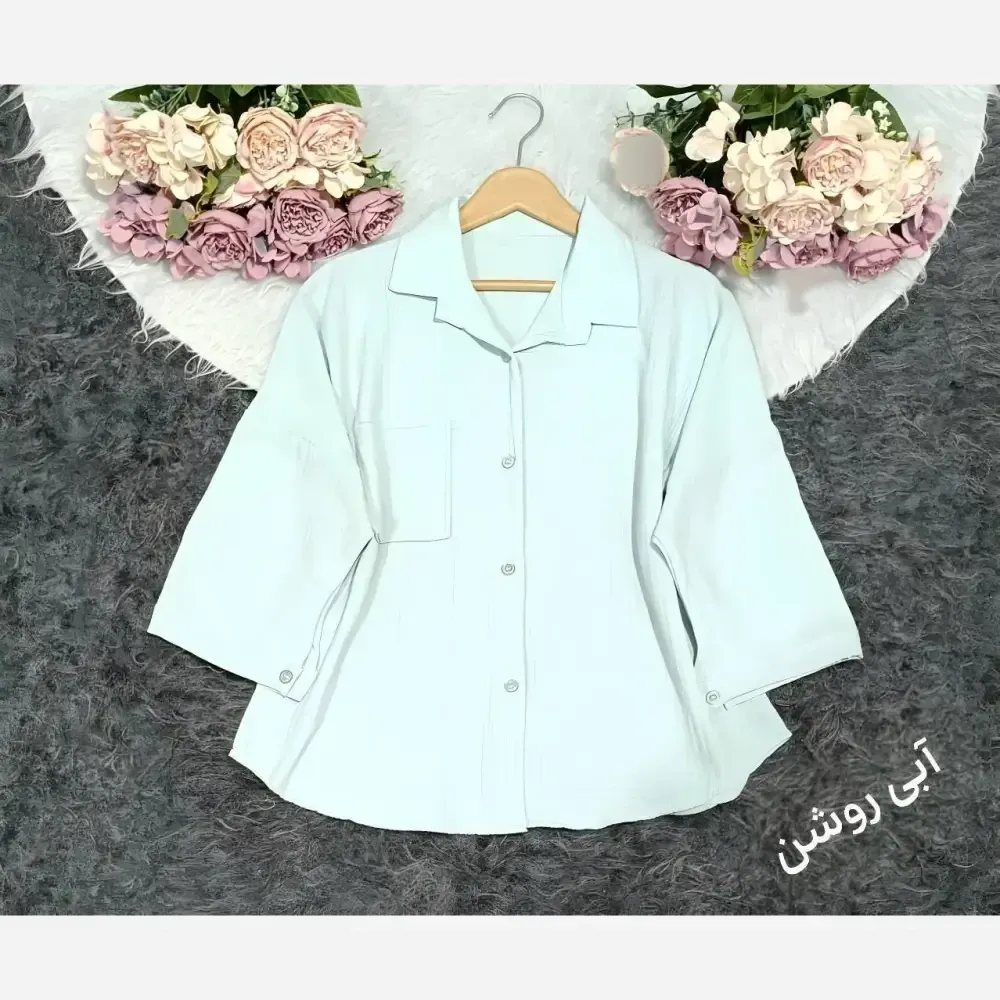 شومیز باکسی ینزه پفکی زنانه فری سایز (38-48) کرم سبز آبی روشن
