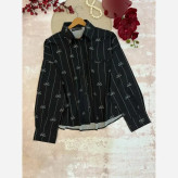 شومیز مهتا کرپ فلور ترک درجه یک فری سایز 38-48 مشکی دوخت مزونی خنک و سبک