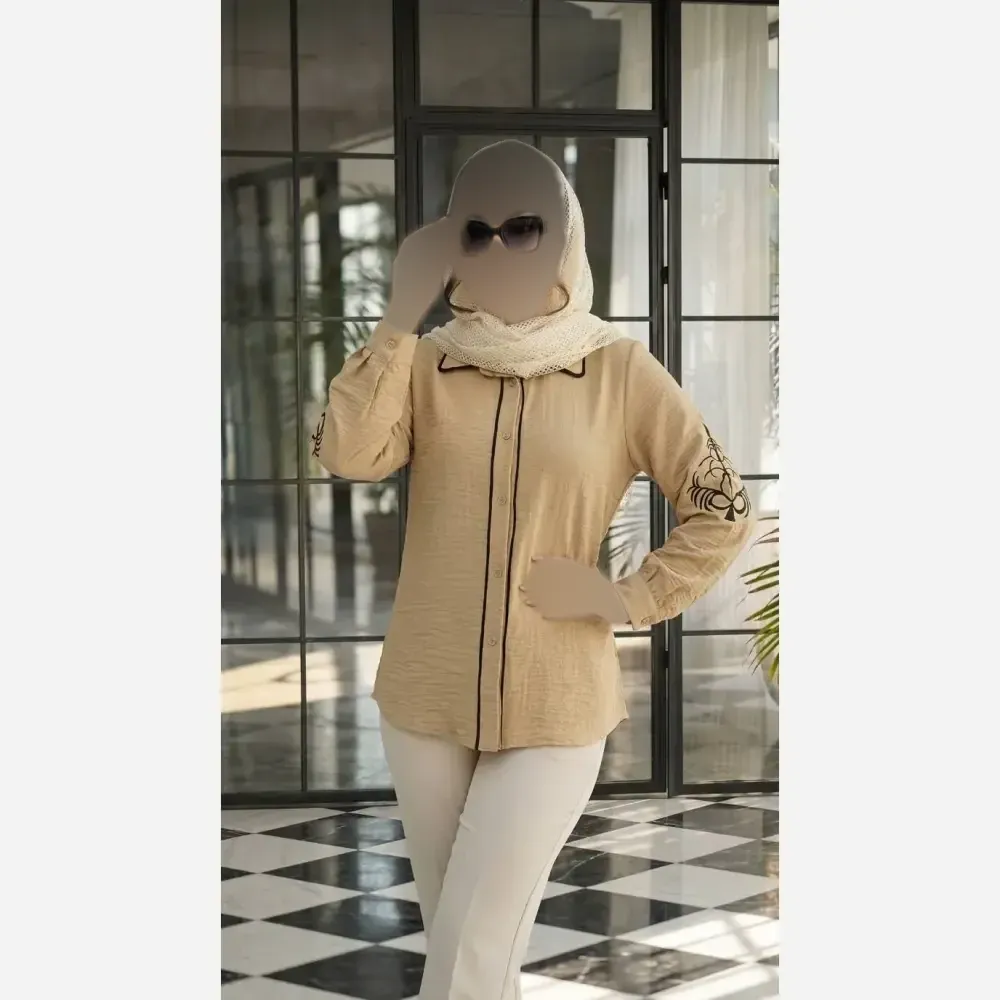 شومیز مانتویی مزونی هیوا 279 صوفیا مغزی دوزی و گلدوزی درجه یک فری سایز 38 تا 46