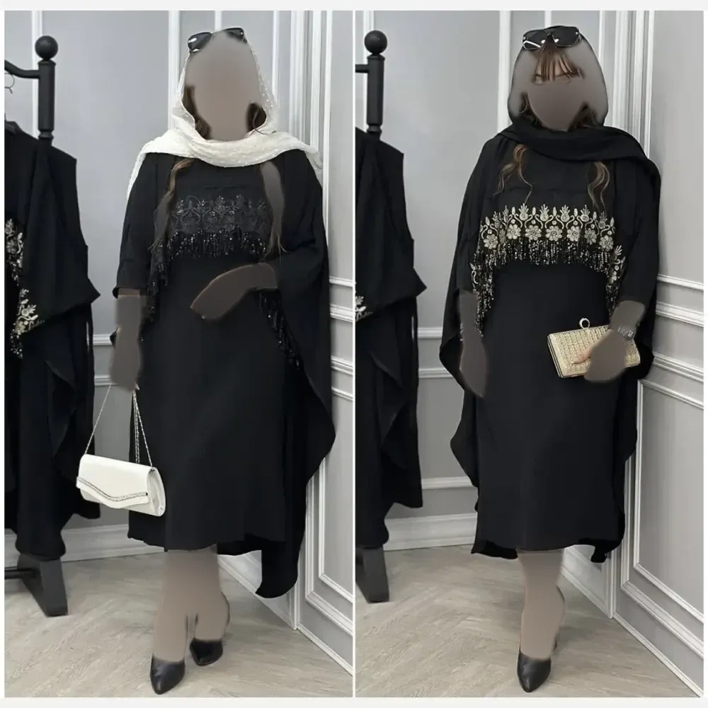 سارافون و رویه زنانه ابروبادی مشکی خرج کار گیپور پولک دوزی فری سایز