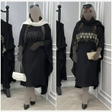 سارافون و رویه زنانه ابروبادی مشکی خرج کار گیپور پولک دوزی فری سایز