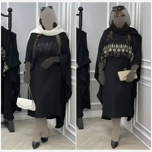 سارافون و رویه زنانه ابروبادی مشکی خرج کار گیپور پولک دوزی فری سایز