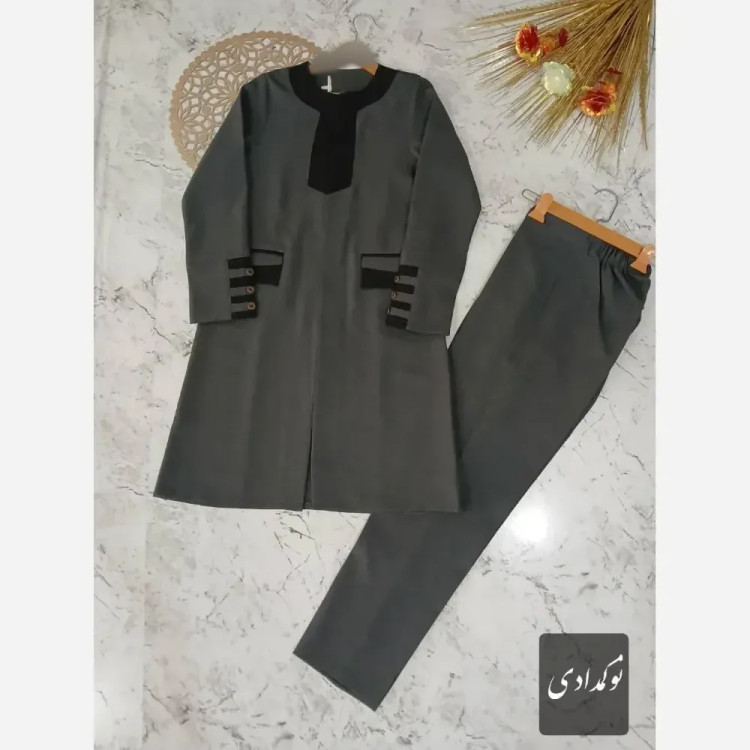 ست کت و شلوار اداری زنانه جنس کتان پلاس دیپلمات قد بلند