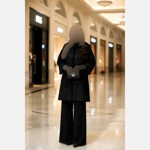 ست مانتو شلوار مجلسی زنانه مدل فیروزه جنس کرپ مازراتی مشکی سایز بزرگ