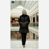 ست مانتو شلوار مجلسی زنانه مدل فیروزه جنس کرپ مازراتی مشکی سایز بزرگ