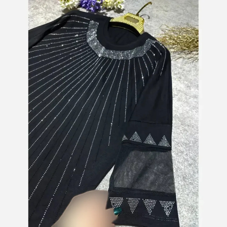 بلوز زنانه سایز بزرگ مدل مهستی جنس ویسکوز فول لاکرا نگینی فری سایز 42 تا 52