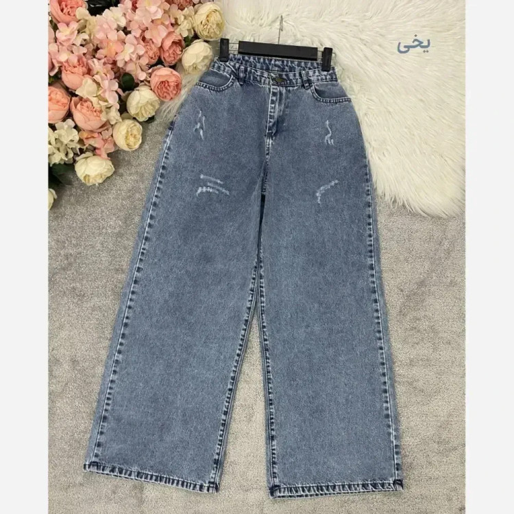 شلوار جین زنانه مدل فول بگ پارچه گرم بالا کد 2208
